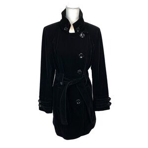 Gallery Black Velvet Pea Coat Women Size M Gothic Belted Minimalist